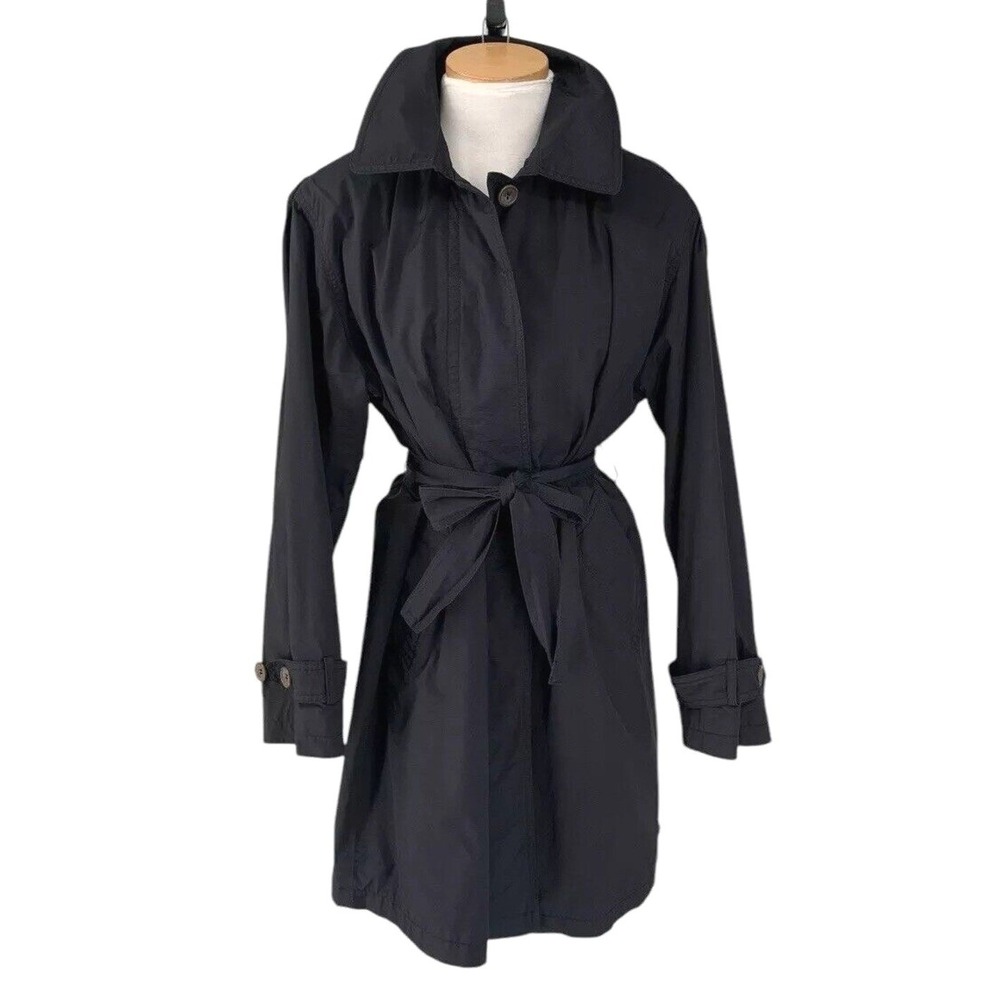 Vintage 90s Minimalist Trench Coat Chic Womens Size 8 Navy‎ Blue Lined